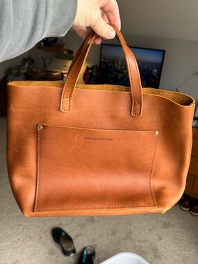 Portland Leather Brown Leather Tote with Stamped Logo